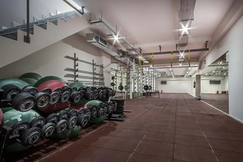 The free weights area at Axion Fitness Club in Chalandri